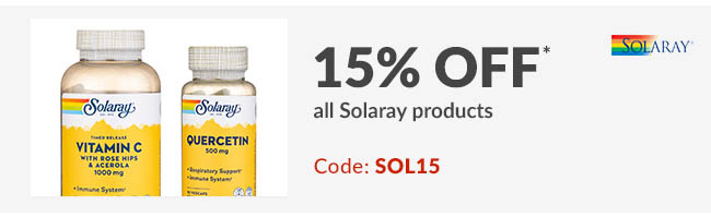 15% off* all Solaray products. Code: SOL15